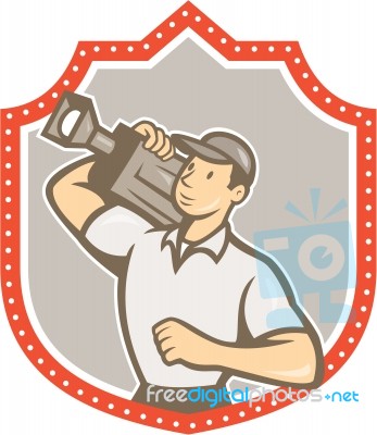Cameraman Vintage Film Movie Camera Shield Stock Image