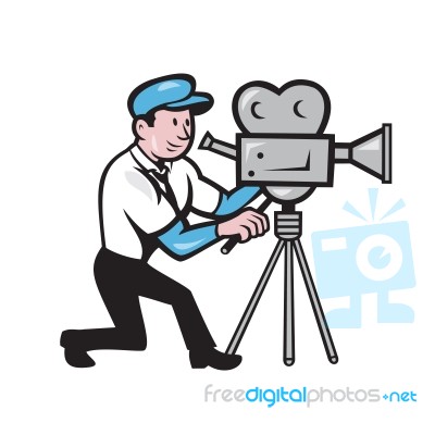 Cameraman Vintage Film Movie Camera Side Cartoon Stock Image