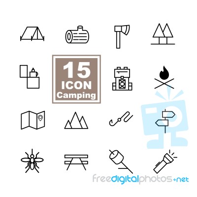 Camping Icon Set On White Background Stock Image