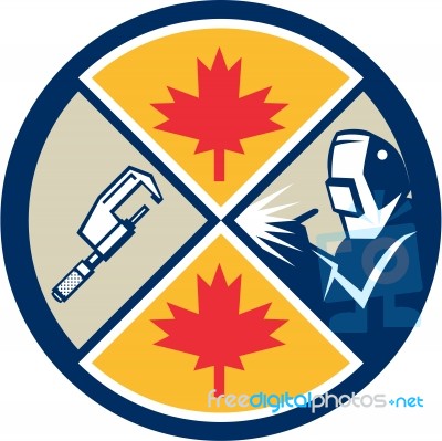 Canada Millwright Caliper Welder Maple Leaf Circle Retro Stock Image