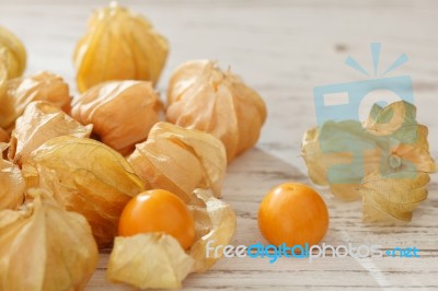 Cape Gooseberry Physalis Fruit Ground Cherry Organic Food Vegetabl Stock Photo