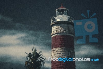 Cape Moreton Lighthouse On The North Part Of Moreton Island. Abstract Lighting Stock Photo