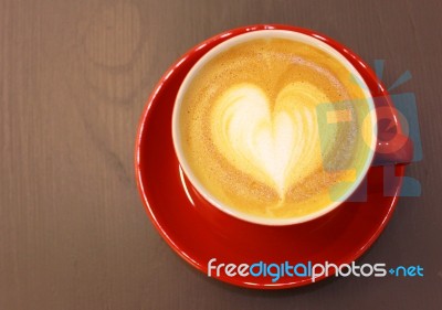 Cappuccino Or Latte Coffee With Heart Shape Stock Photo