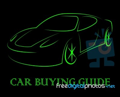 Car Buying Guide Indicates Vehicles Purchasing And Info Stock Image