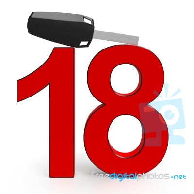 Car Key And Eighteen Showing Gift Stock Image