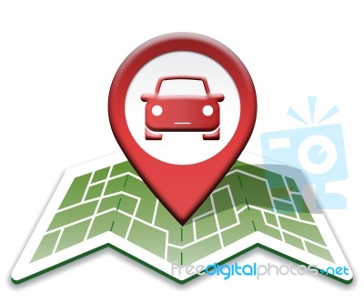 Car Map Indicates Auto Vehicle And Direction Stock Image