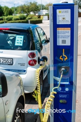 Car-sharing Electric Smart Is Being Recharged Stock Photo