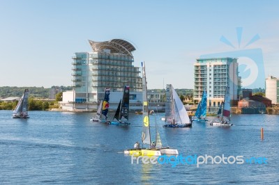 Cardiff/uk - August 27 : View Of Yachts In Cardiff Bay On August… Stock Photo