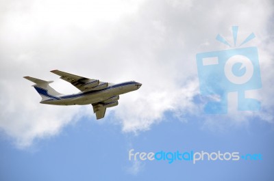 Cargo Airplane Taking Off Into The Sky Stock Photo