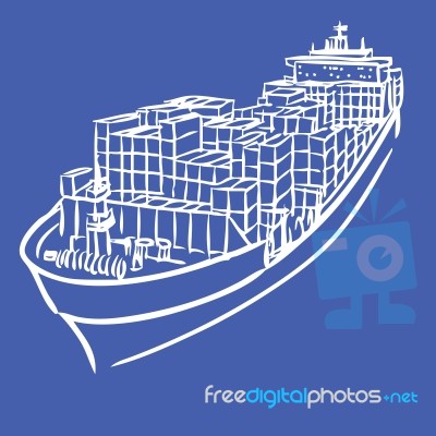 Cargo Ship With Containers Icon Hand Drawn Stock Image