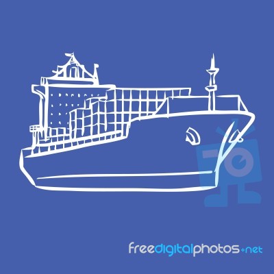 Cargo Ship With Containers Icon Hand Drawn Stock Image