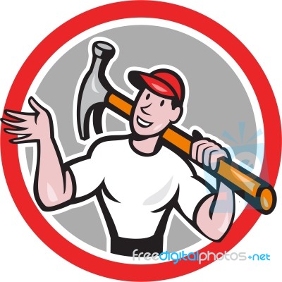 Carpenter Builder Hammer Circle Cartoon Stock Image
