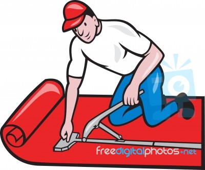 Carpet Layer Fitter Worker Cartoon Stock Image