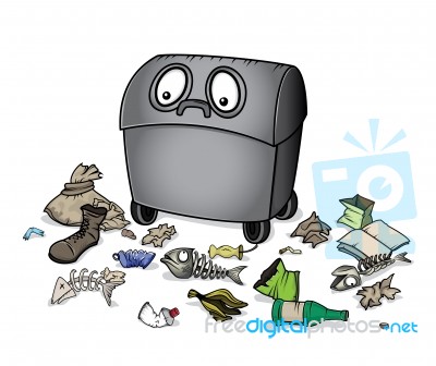 Cartoon Alive Dustbin With Paper Glass Plastic Garbage Trash Stock Image