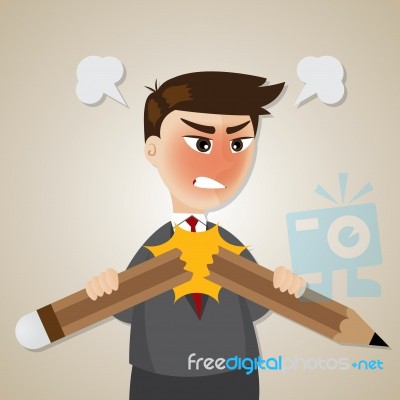 Cartoon Angry Businessman Broken Pencil Stock Image