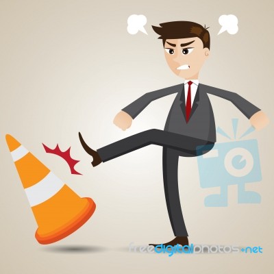 Cartoon Angry Businessman Kicking Cone Stock Image