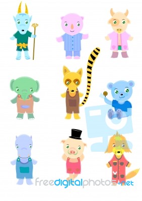 Cartoon Animals with icons Stock Image