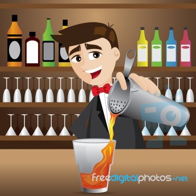 Cartoon Bartender Pouring Cocktail Stock Image