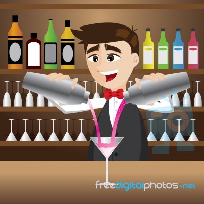 Cartoon Bartender Pouring Cocktail Stock Image