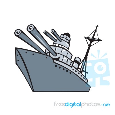 Cartoon Battleship With Big Guns Stock Image