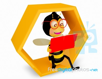 Cartoon bee reading book Stock Image