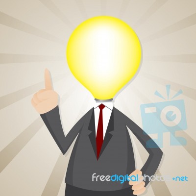 Cartoon Bulb Head Businessman Stock Image