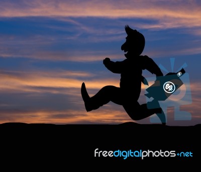 Cartoon Business Silhouette Concept,businessman Running On The W… Stock Image