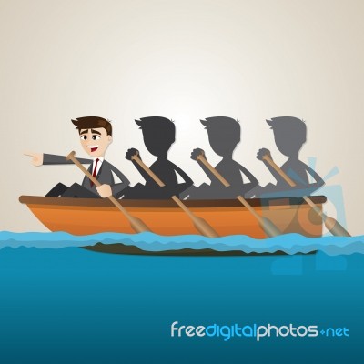 Cartoon Business Team Rowing On Sea Stock Image