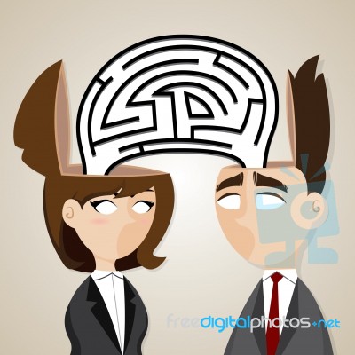 Cartoon Businessman And Businesswoman With Labyrinth From They H… Stock Image