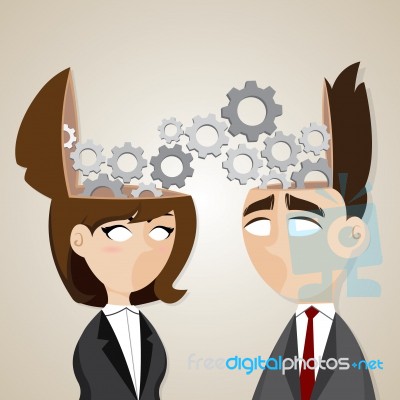 Cartoon Businessman And Businesswoman Working Together Stock Image