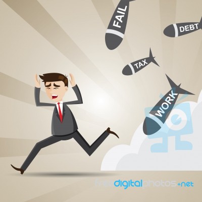 Cartoon Businessman Avoid Social Turmoil Stock Image