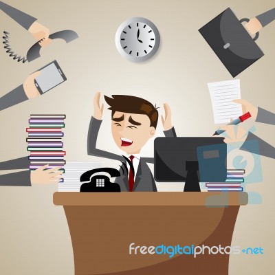 Cartoon Businessman Busy On Working Time Stock Image