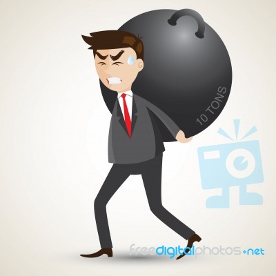 Cartoon Businessman Carry Steel Sphere Stock Image