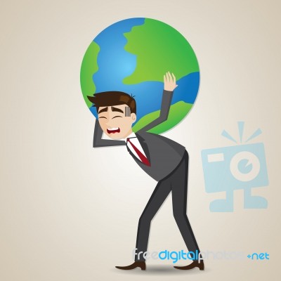 Cartoon Businessman Carrying Globe On Shoulder Stock Image