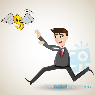 Cartoon Businessman Chasing Money Stock Image