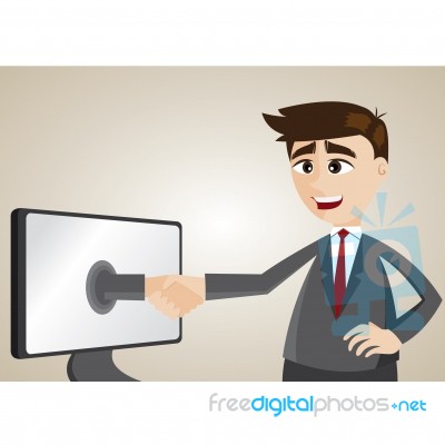 Cartoon Businessman Check Hand From Computer Stock Image