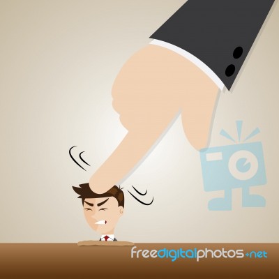 Cartoon Businessman Crushed Head By Boss Hand Stock Image