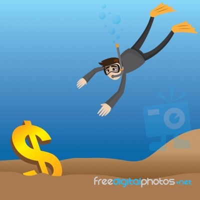 Cartoon Businessman Diving To Get Money Stock Image