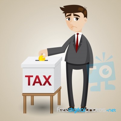 Cartoon Businessman Drop Gold Coin In Tax Box Stock Image