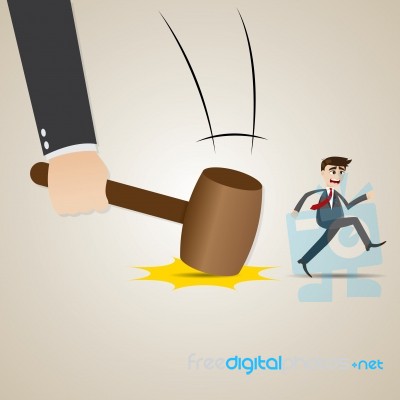 Cartoon Businessman Escape From Hammer Stock Image Cartoon Businessman Escape From Hammer Stock Image