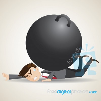 Cartoon Businessman Falling With Weight On His Back Stock Image