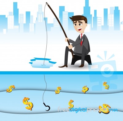 Cartoon Businessman Fishing Money Stock Image