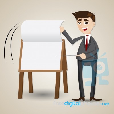Cartoon Businessman Flip Paper On Presentation Board Stock Image
