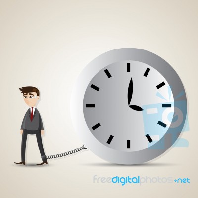 Cartoon Businessman Gets Chained With Big Clock Stock Image