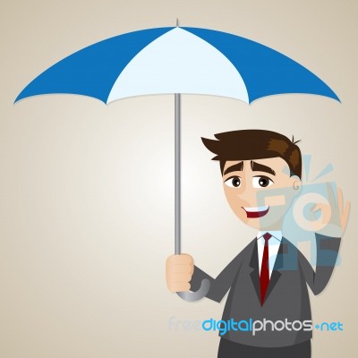 Cartoon Businessman Holding Umbrella Stock Image
