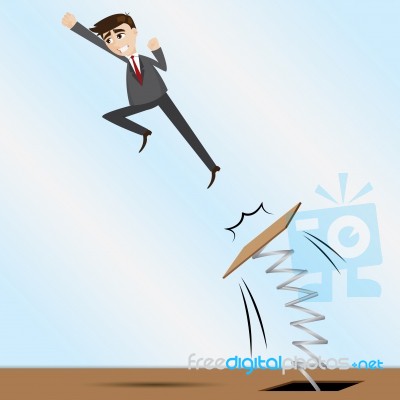 Cartoon Businessman Jumping On Springboard Stock Image
