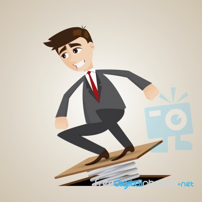 Cartoon Businessman Jumping On Springboard Stock Image