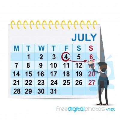 Cartoon Businessman Marking Weekend On Calendar Stock Image