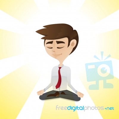 Cartoon Businessman Meditation In Cross-legged Position Stock Image