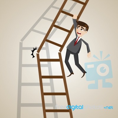 Cartoon Businessman On Broken Ladder Stock Image